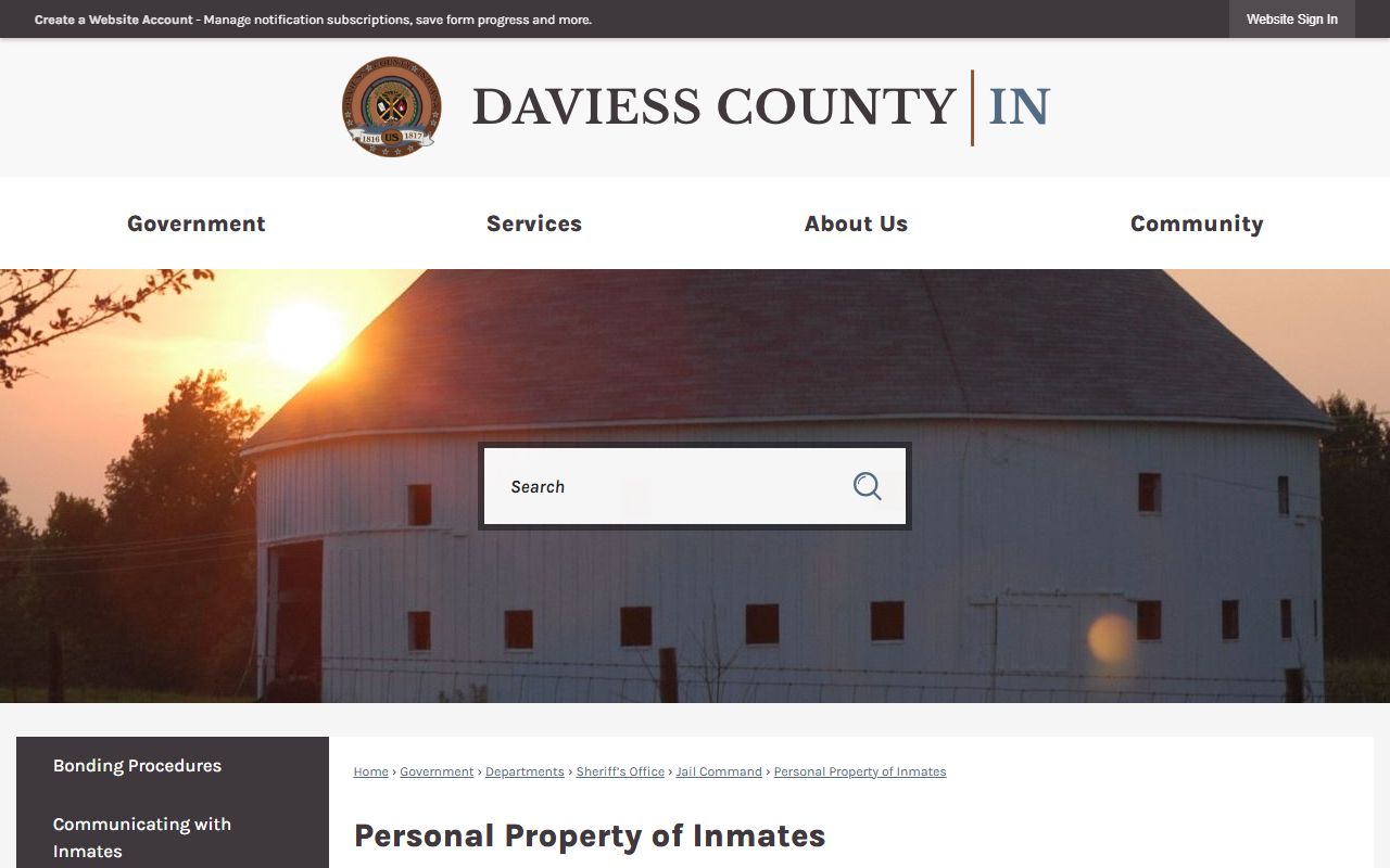 Daviess County Security Center inmate property record information