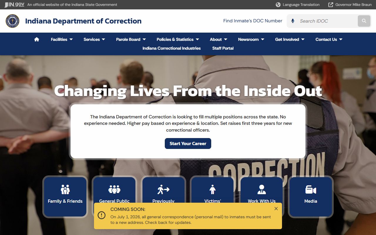 Daviess County inmate search Indiana Department of Correction locator page